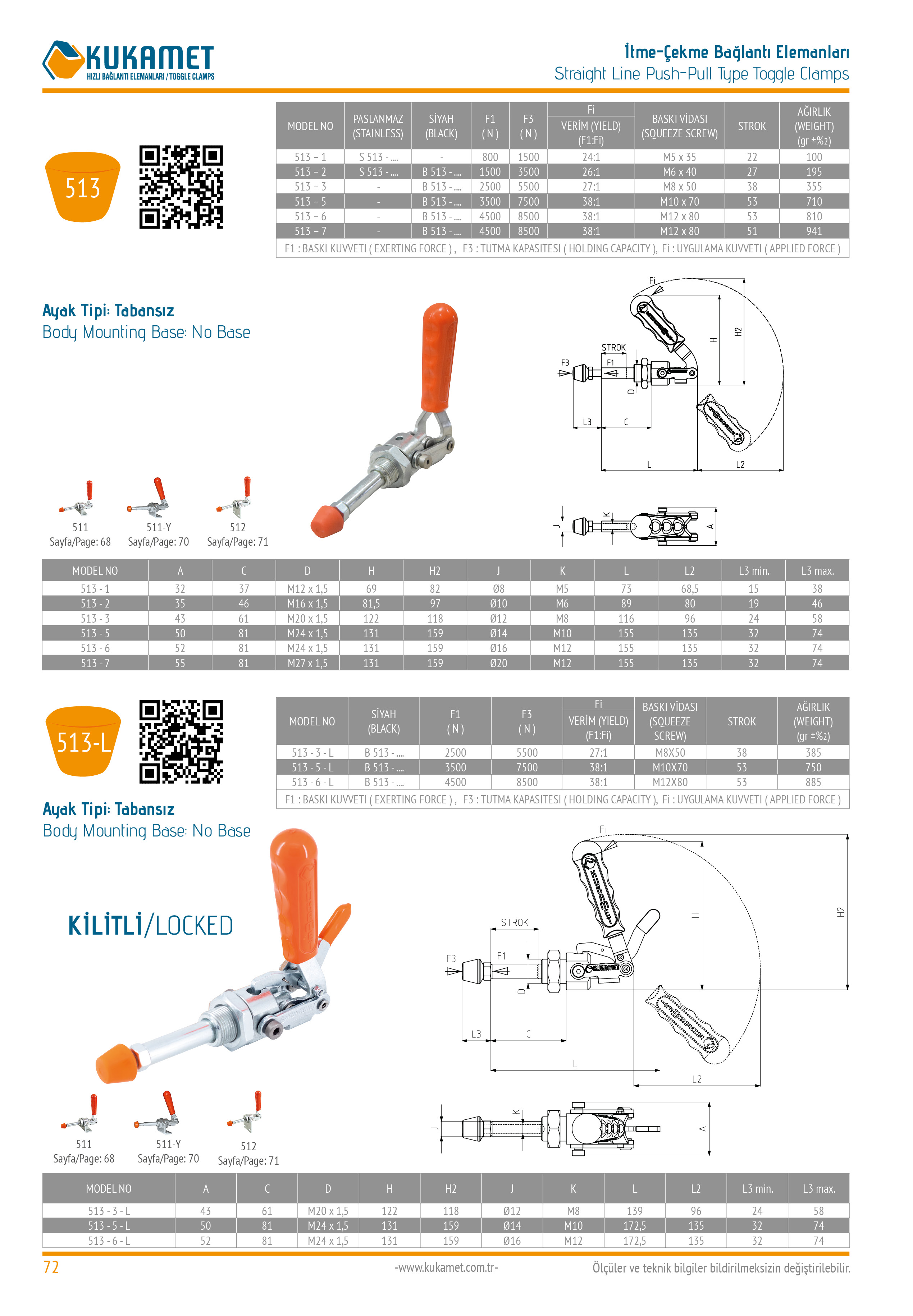 513-L Kilitli Tabansız İtme Çekme Toggle Clamp Kukamet